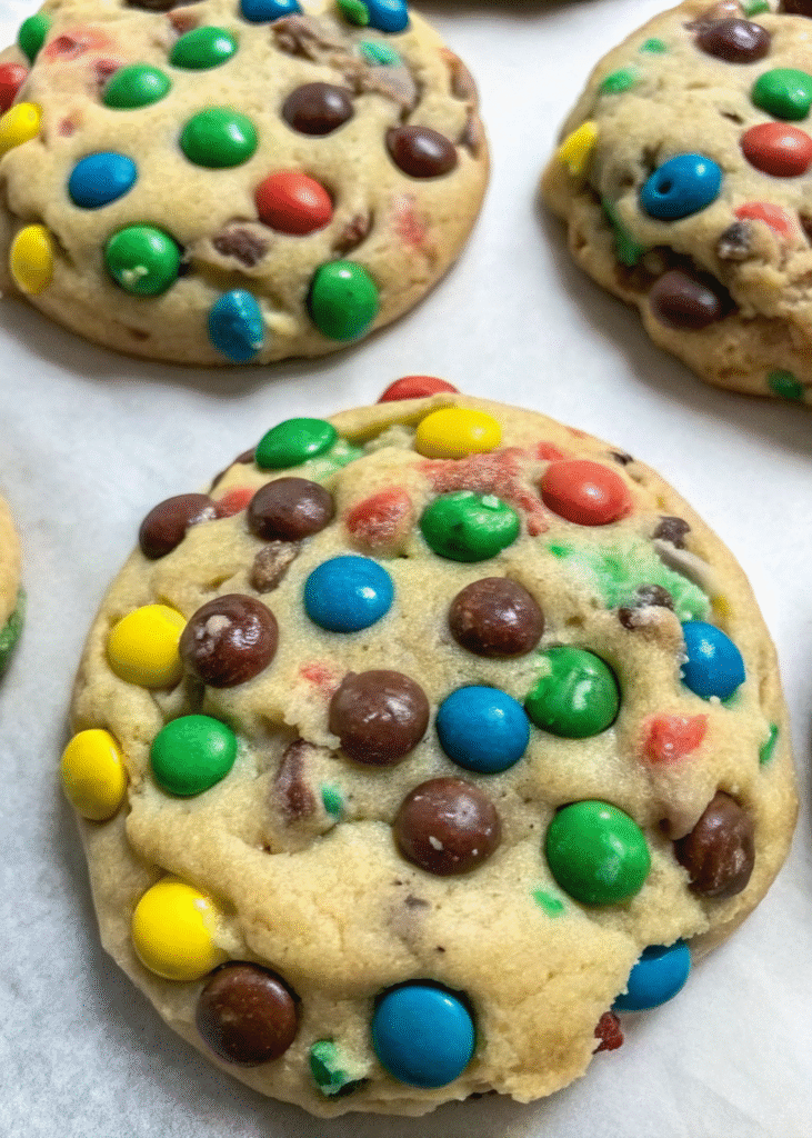 Gooey M&M NYC Cookies recipe fresh from the oven