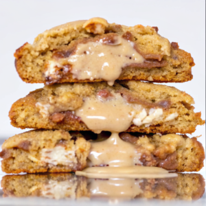 White Chocolate & Hazelnut Stuffed Cookies fresh from oven