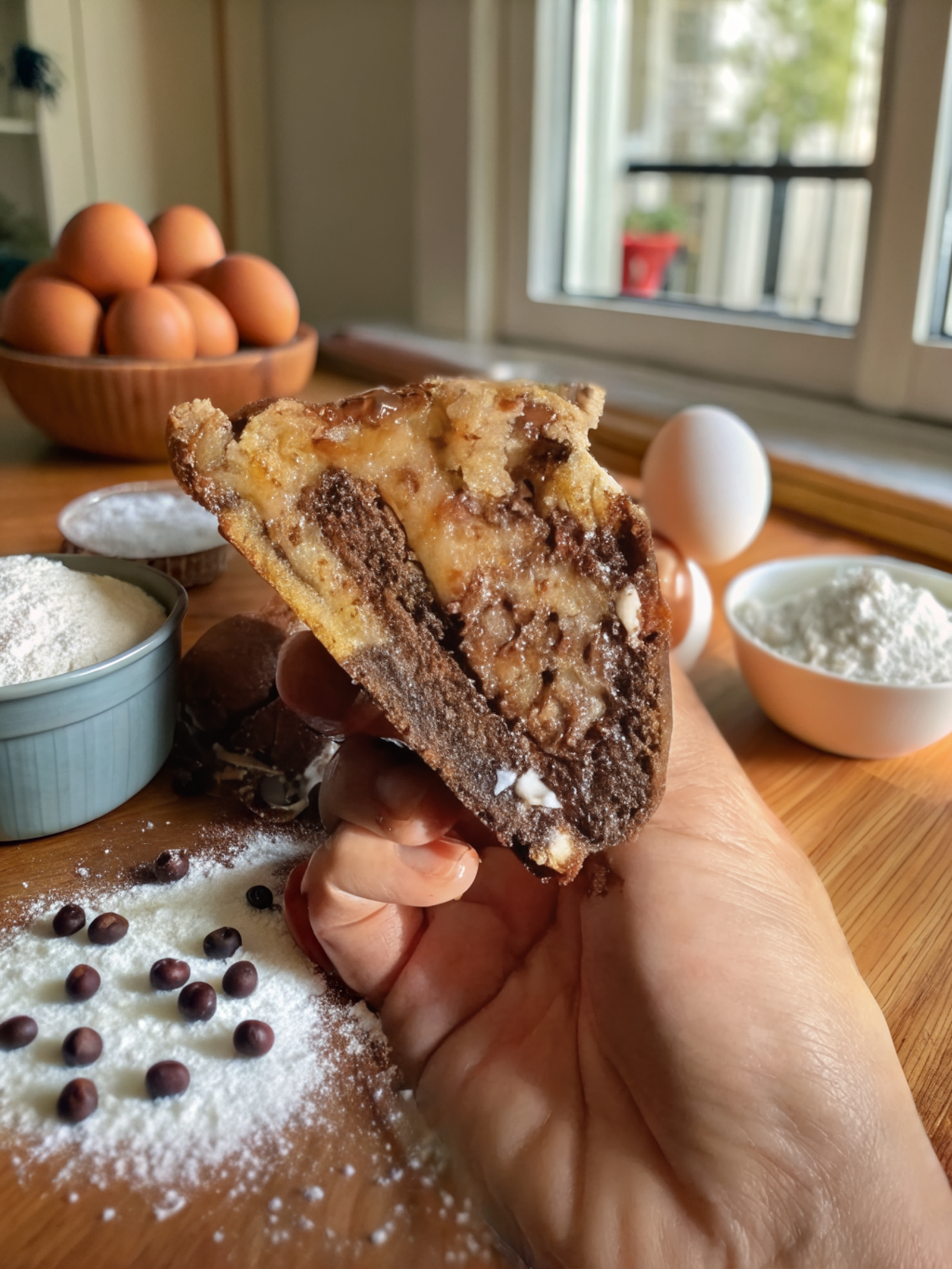 NYC Style Half Baked Cookie gooey chocolate center close-up