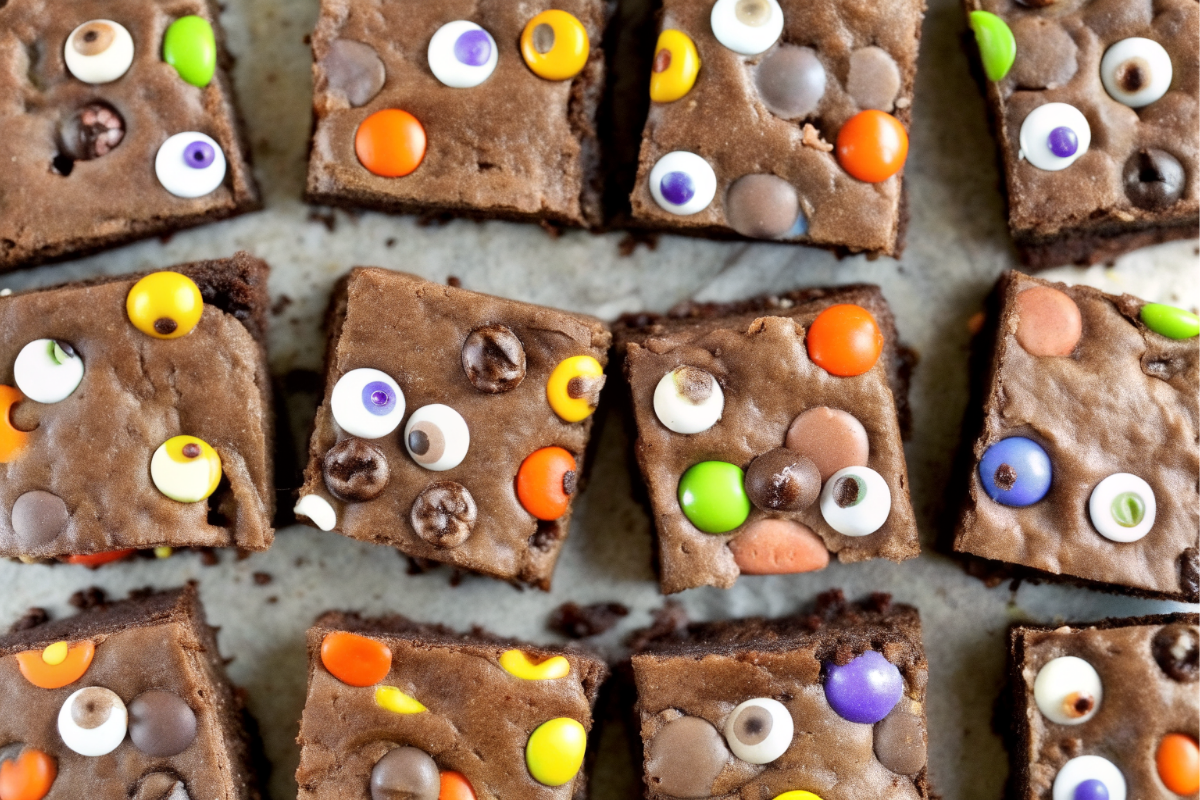 Halloween brownies recipe with candy eyeballs