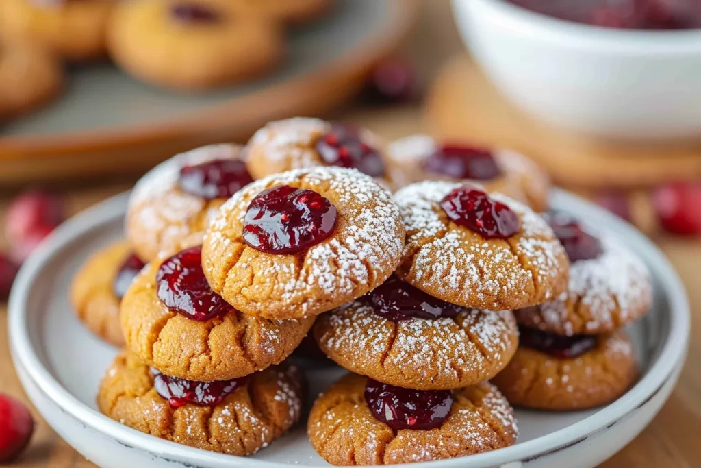GINGERBREAD THUMBPRINT COOKIES WITH CRANBERRY SAUCE