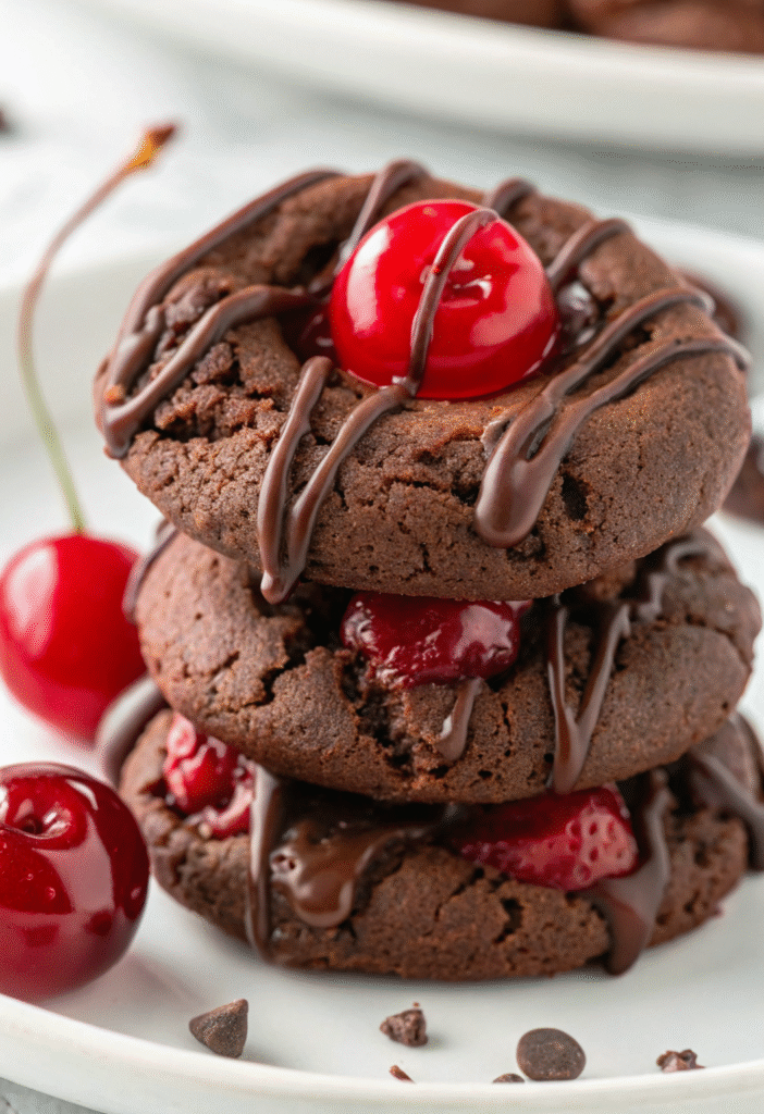 Chocolate Cherry Cookies with Glaze